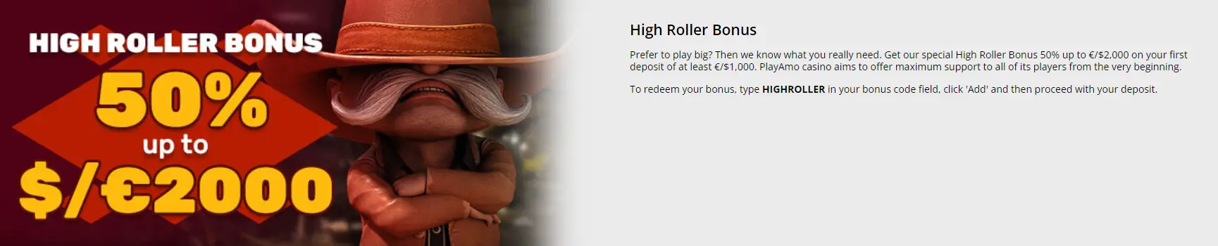 Playamo high roller bonus
