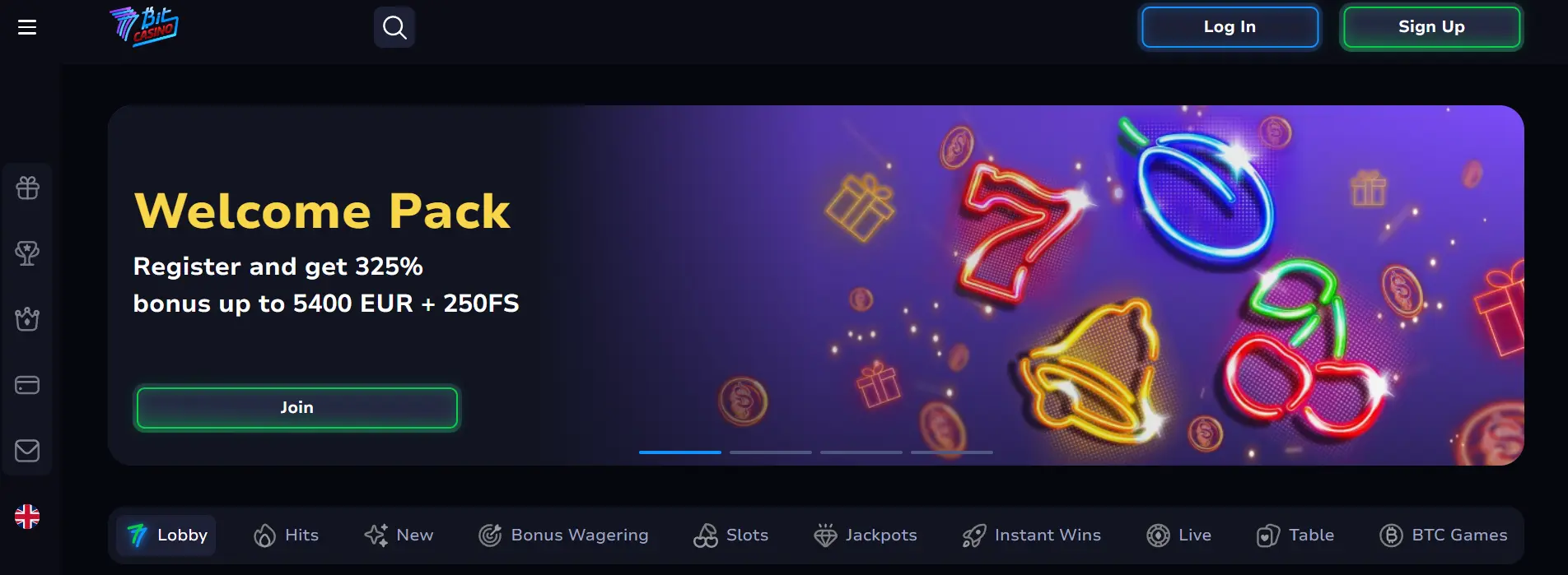 7BitCasino home page