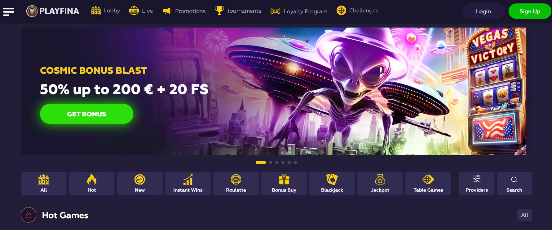 Playfina casino home page