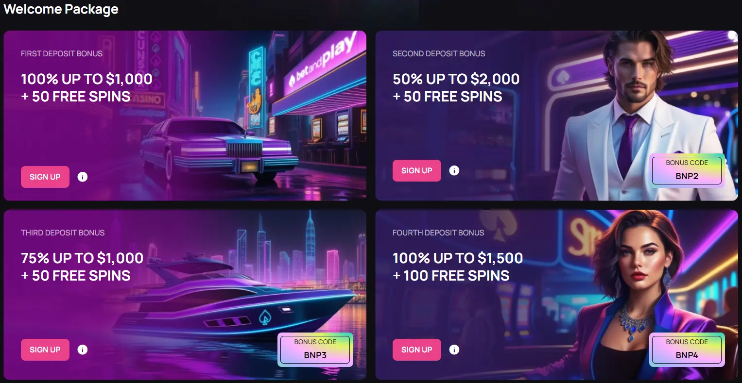 BetandPlay casino bonuses example