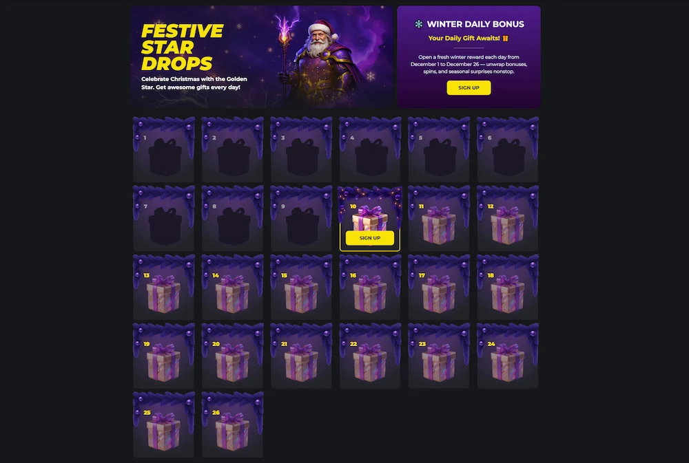 Golden Star casino promotion in Australia with daily sign up rewards