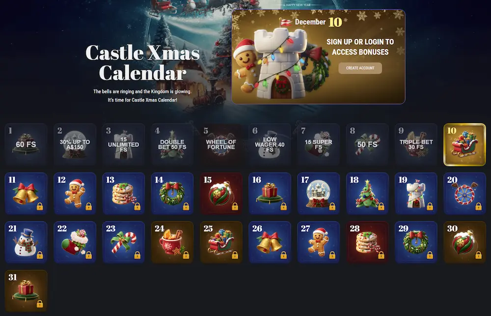 King Billy Castle Xmas Calendar with daily bonuses and free spins