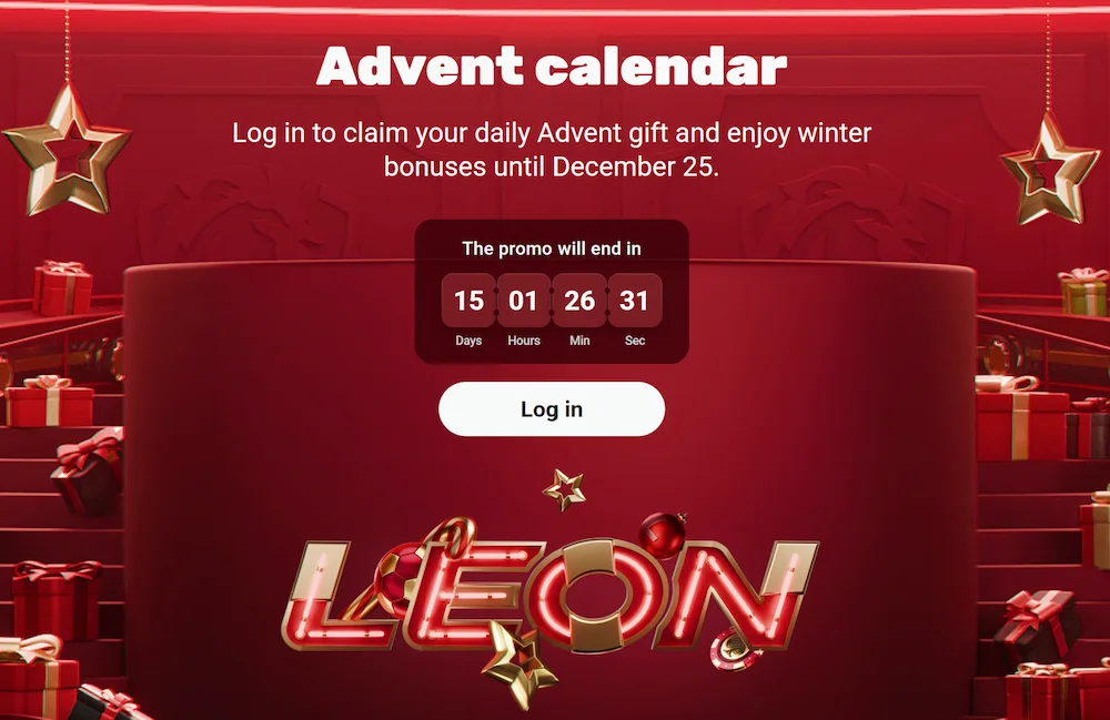 Leon.bet advent calendar promotion with daily winter bonuses